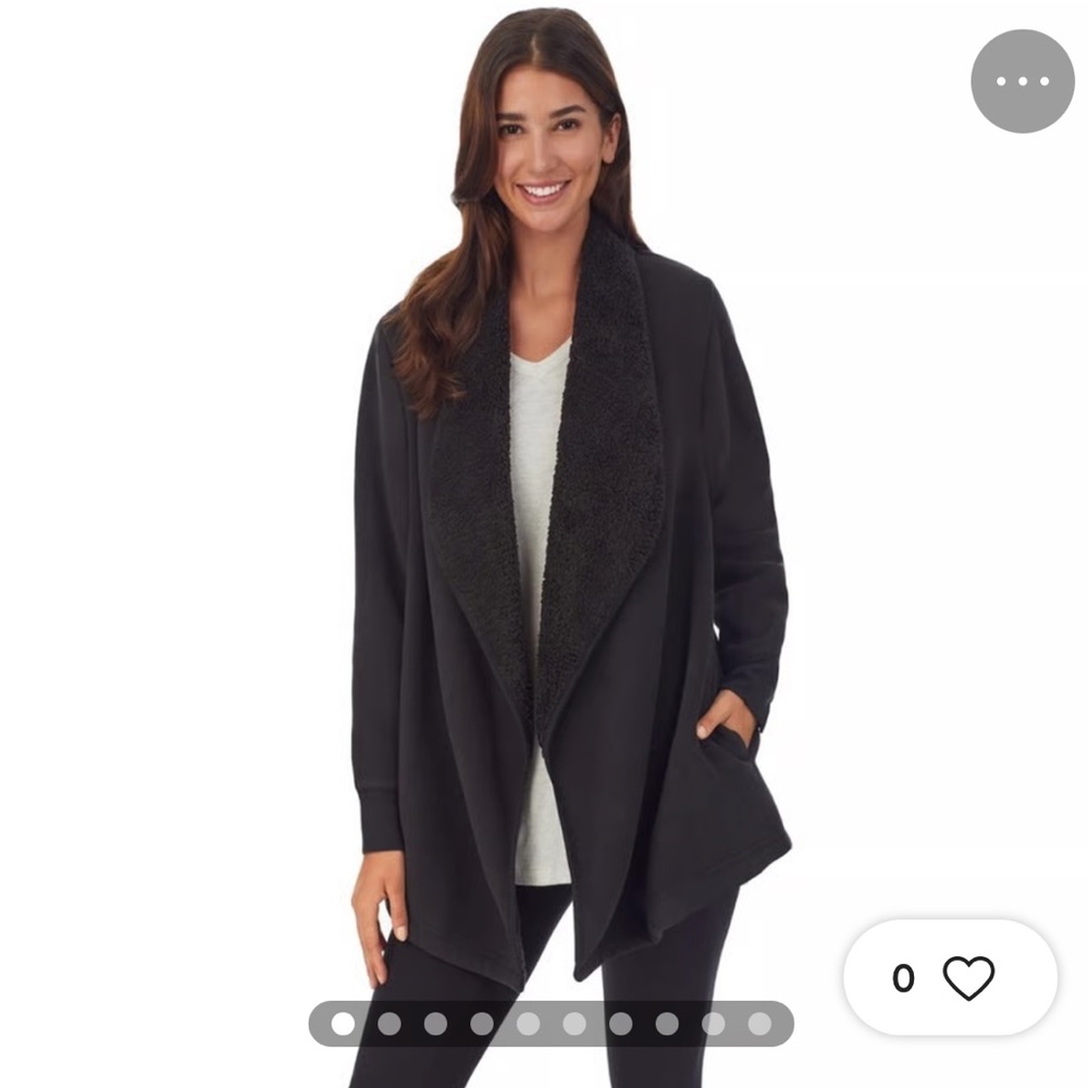 Navy Sherpa Teddy Cardigan • Cozy Plush Fleece Open Front Jacket Winter Coat